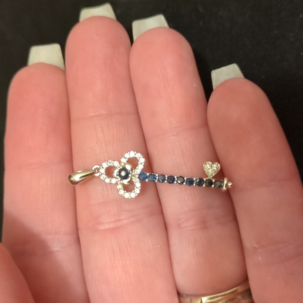 Genuine Sapphire And Topaz Sterling Silver Key To My Heart Pendant